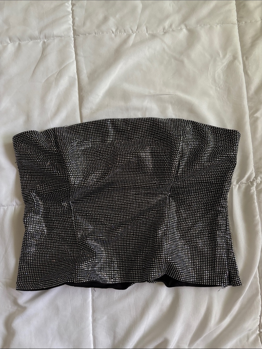 Dynamite Black Silver Rhinestone Strapless Crop Top